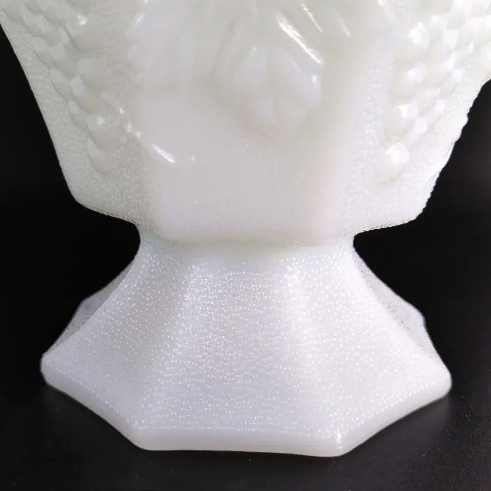 Vtg Anchor Hocking Grapes & Leaves Milk Glass Pedestal Candy Dish & Lid Stippled